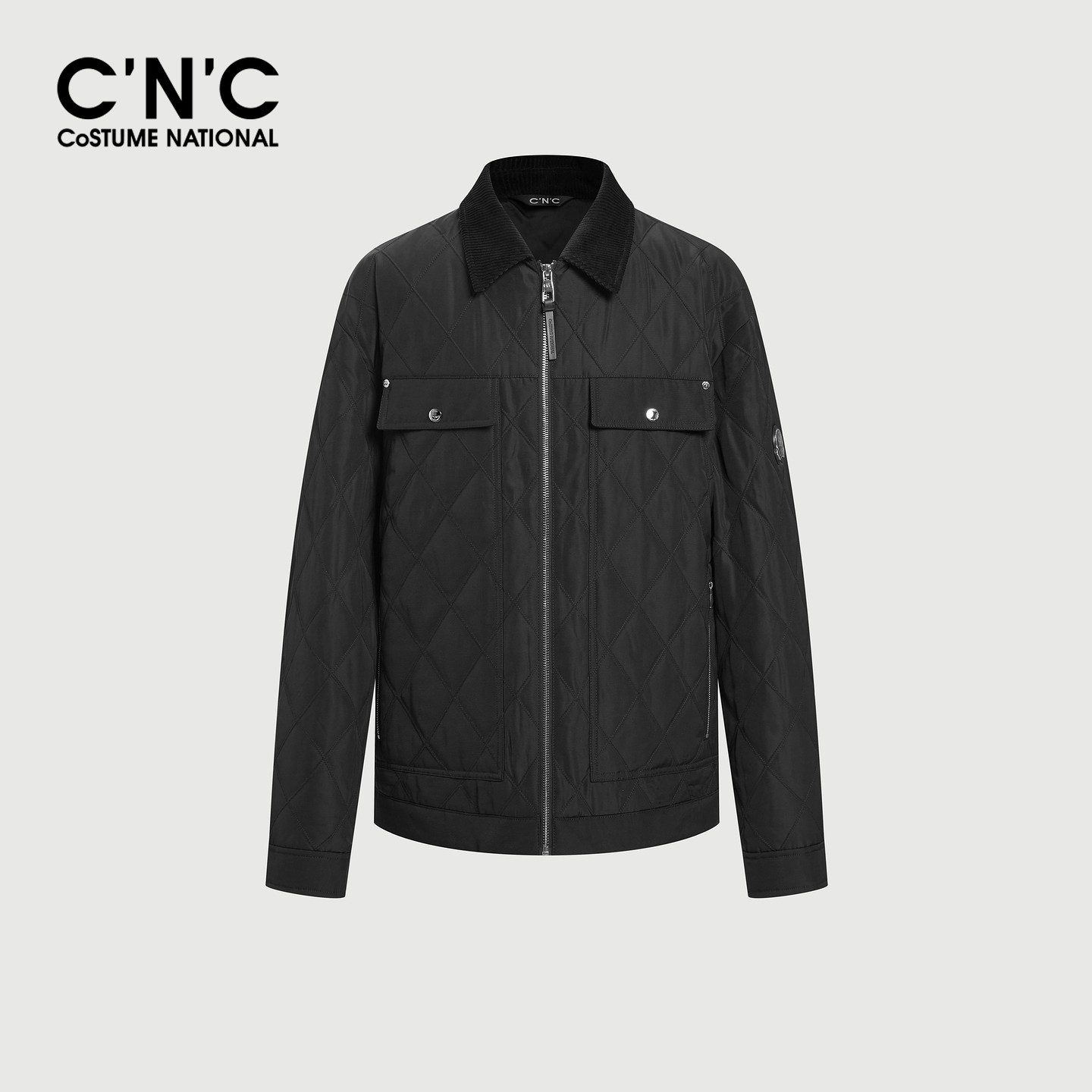 CNC男装秋冬新款黑色翻领薄棉夹克外套男士商场同款保暖棉服