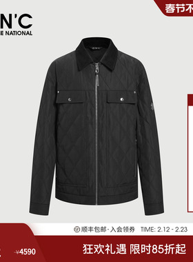 CNC男装25秋冬新款黑色翻领薄棉夹克外套男商场同款棉服