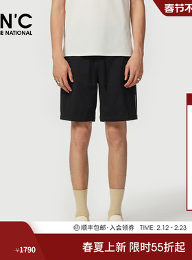 CNC男装25夏季新款锦纶男休闲黑色短裤品牌logo字母印花五分短裤