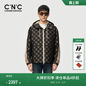 加厚保暖冬季 CNC男装 新款 印花连帽撞色棉服男士 棉衣外套潮牌 满版