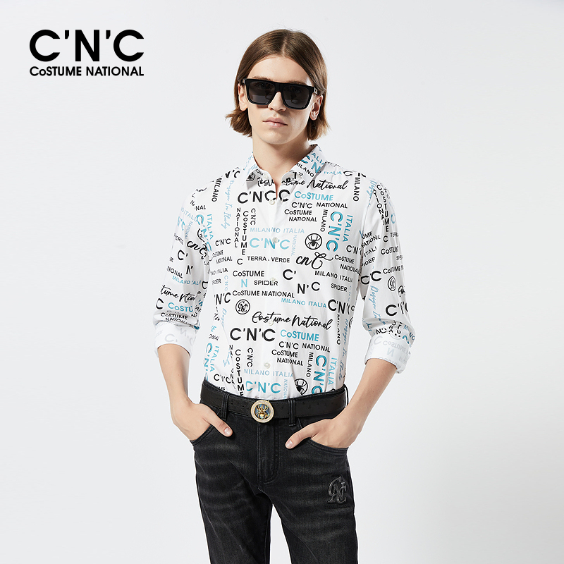 CNC男装24早春新款印花长袖衬衫