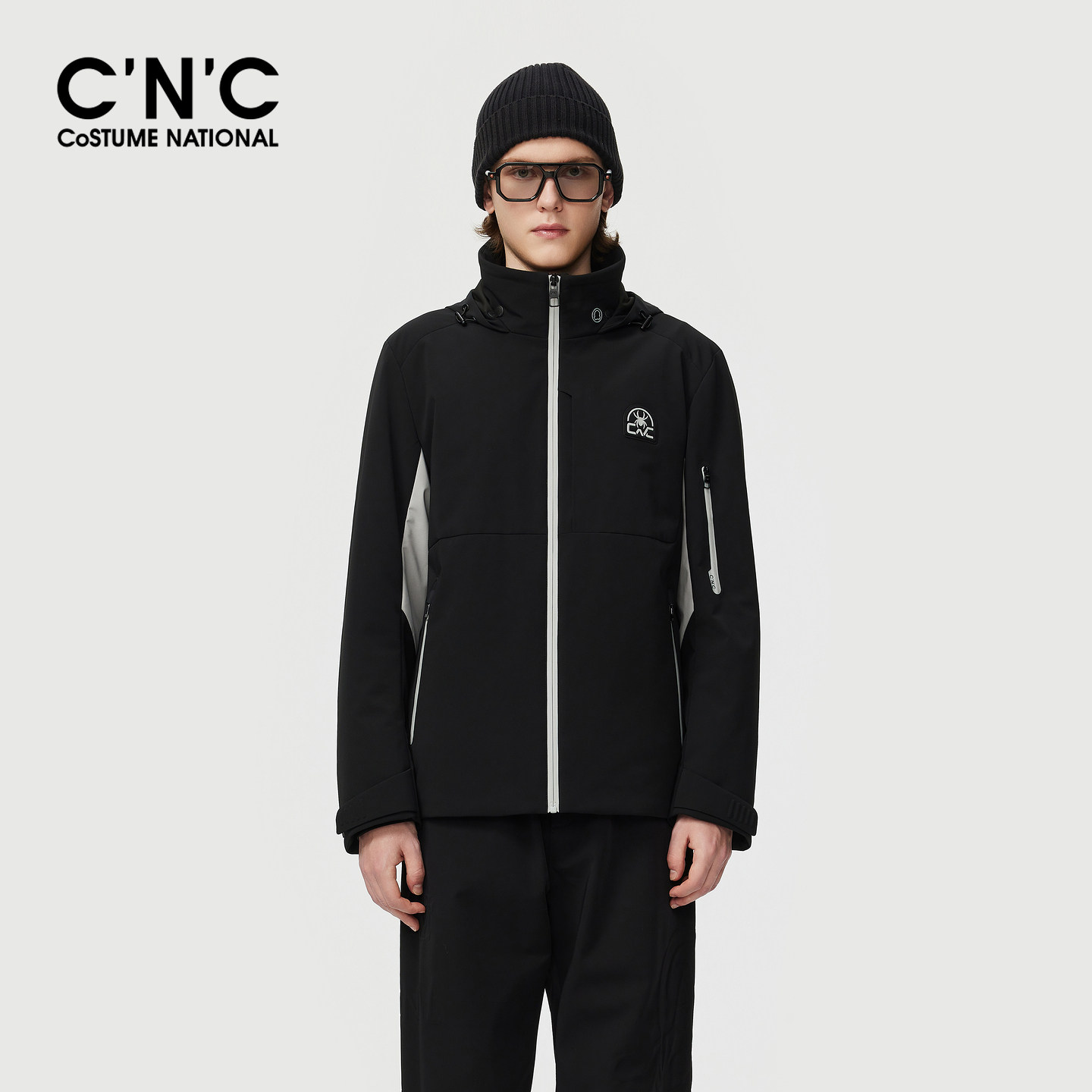 CNC男装撞色连帽黑色棉服男款冬季新款连帽轻薄保暖棉衣外套