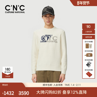 CNC男装25秋冬新款大LOGO嵌花绣花撞色羊毛衫混纺柔软时尚内搭男