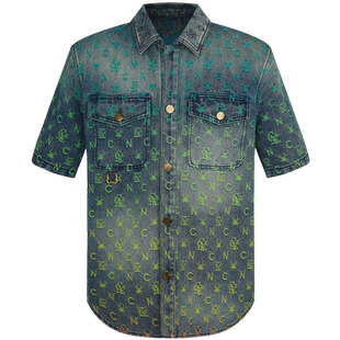 CNC男装春夏新款满版老花男士短袖夹克字母印花牛仔夹克外套男款