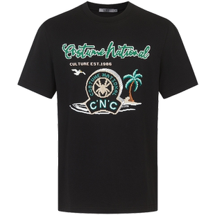 CNC男装logo像素风短袖T恤25春夏新款黑色时尚休闲潮牌刺绣体恤