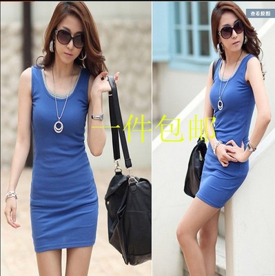 夏装中长款包臀圆领吊带背心裙