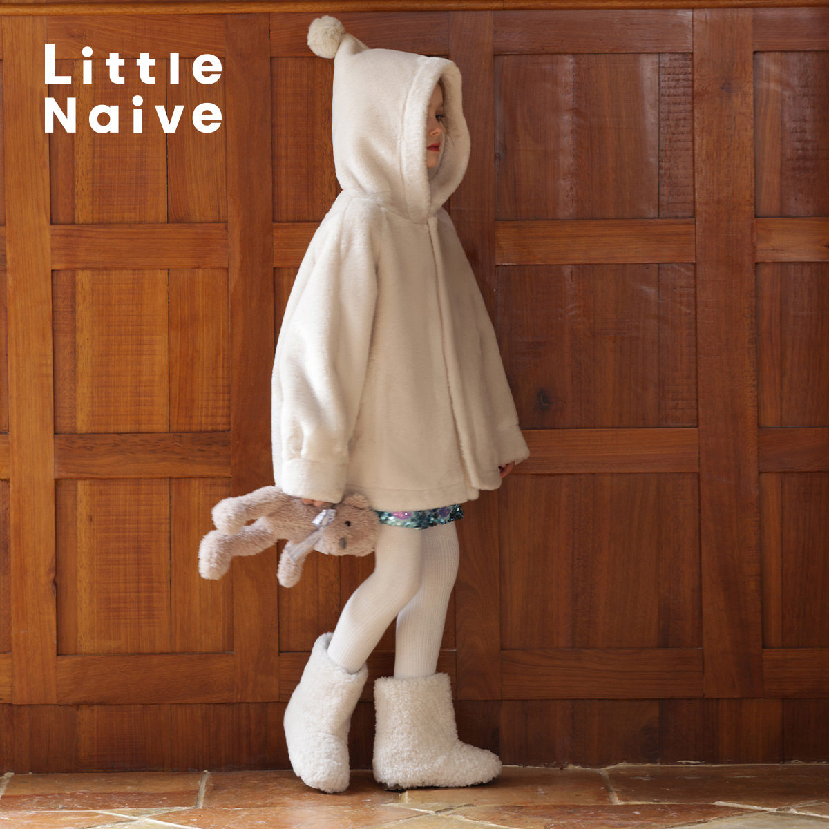 LittleNaive女童连帽外套冬季新款宽松百搭棉服儿童毛绒保暖外套