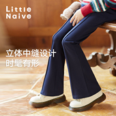Naive秋冬女童休闲裤 弹力长裤 儿童喇叭裤 Little 中大童加绒裤 子