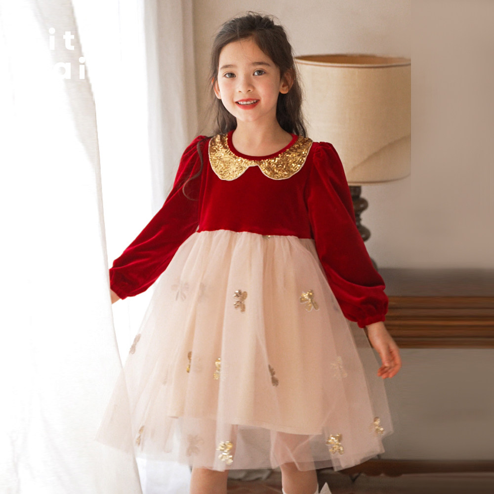 LittleNaive礼服女童秋冬节日亮片连衣裙儿童加绒蝴蝶结公主纱裙,童装/婴儿装/亲子装,儿童礼服,淘宝优惠券,粉丝福利购,淘宝优惠卷