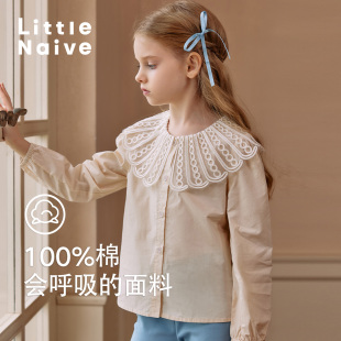 衬衣宽松中大童上衣 花边领儿童法式 LittleNaive女童衬衫 春秋新款