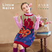 花朵儿童针织裙 Naive女童撞色连衣裙秋冬款 花与女孩 Little
