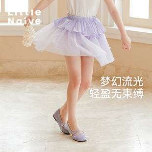 女童蓬蓬网纱短裙 休闲洋气裙裤 LittleNaive儿童半身裙夏季 新款