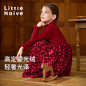 弯弯推荐 Little Naive女童针织加绒连衣裙冬款 儿童中式 连衣裙