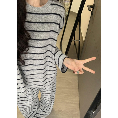 韩系撞色条纹德绒长袖睡衣女秋冬季2025新款保暖家居服可外穿套装