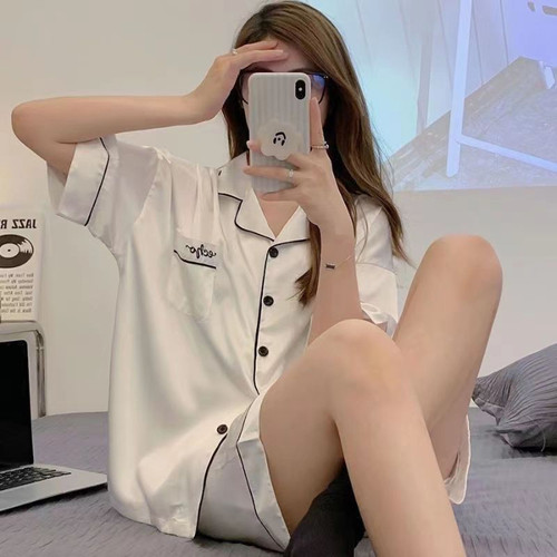冰丝睡衣女夏季短袖简约家居服