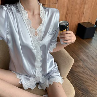 冰丝睡衣女夏季短袖学生性感韩版两件套装网红ins女士薄款家居服