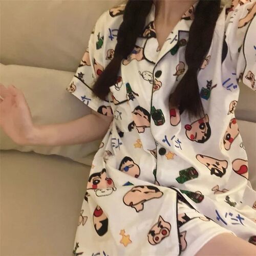 日系卡通蜡笔小新情侣睡衣女夏季