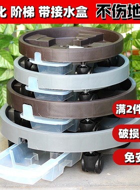 加厚大承重PP树脂带抽屉花盆移动托盘园艺用品接水托盘万向轮花托