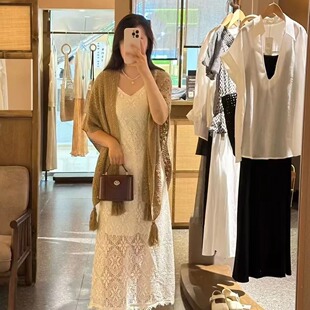 商场同款木家26夏季新品优雅气质披肩吊带蕾丝连衣裙长裙女
