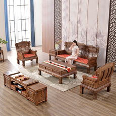 Махогани диван 红木家具鸡翅木花开富贵沙发客厅组合明清古典中式仿古全实木沙发