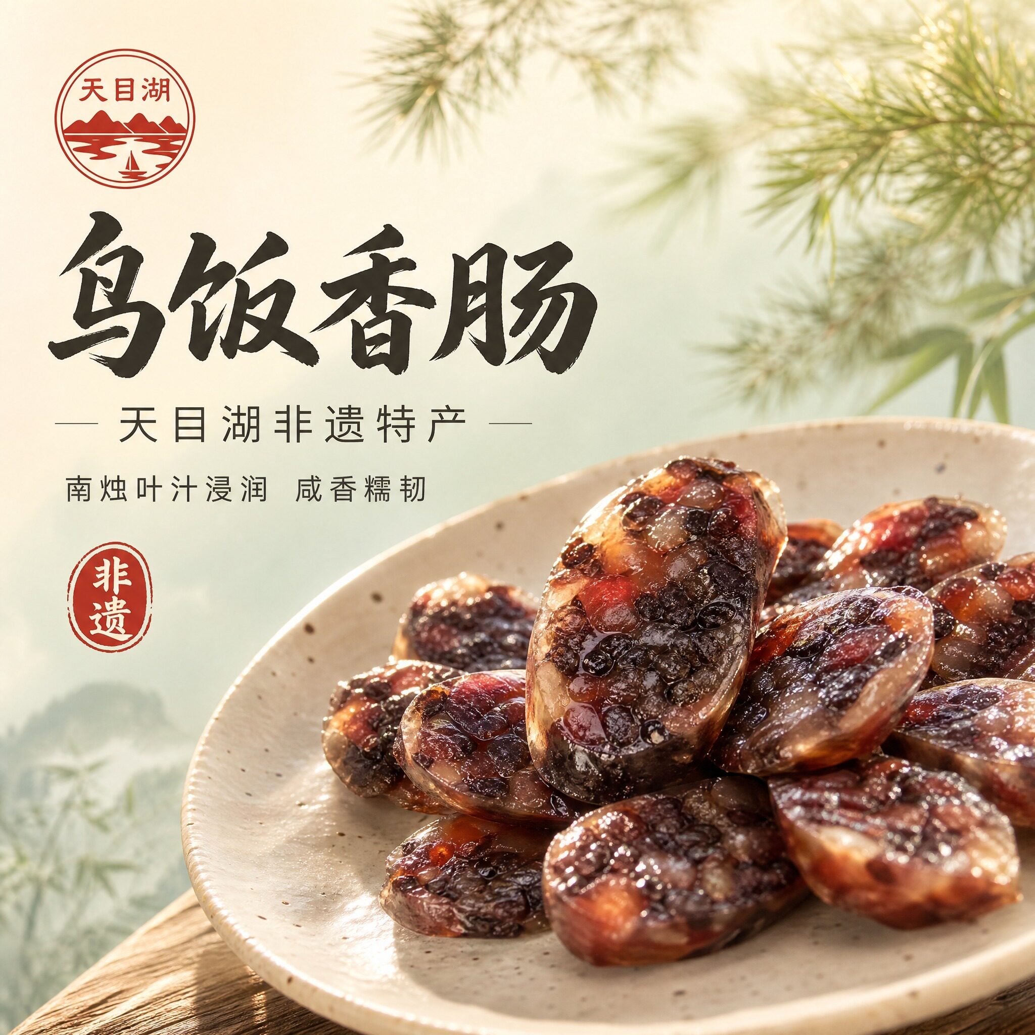溧阳天目湖乌饭香肠宜兴特产乌饭米香肠乌米腊肠礼盒咸肉黑米香肠
