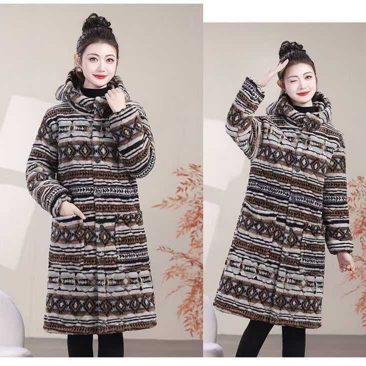 罩衣女新款冬季加厚保暖棉服外套连帽加绒加厚三层夹棉时尚工作服