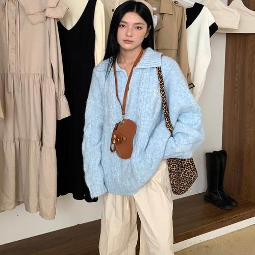 NVPVVA翻领学院风宽松毛衣