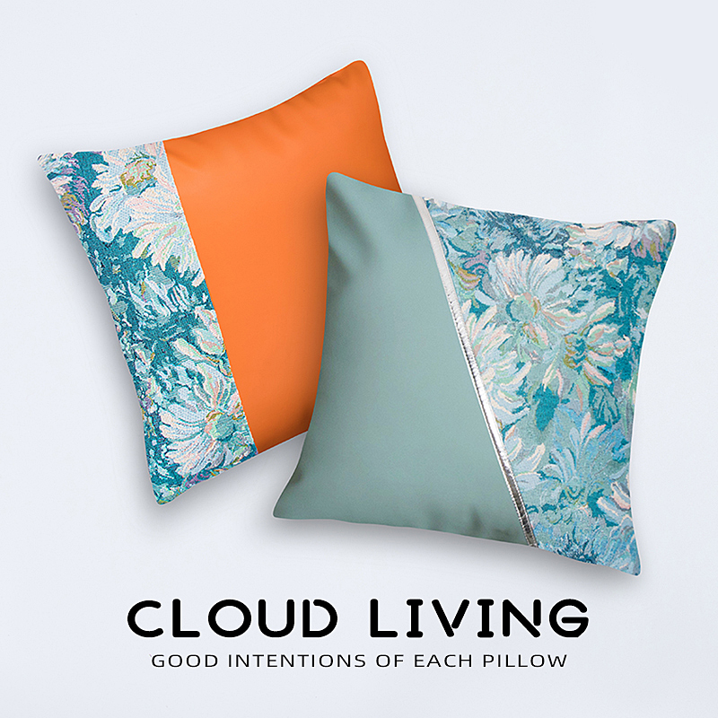 别墅客厅抱枕沙发靠枕拼接皮靠垫