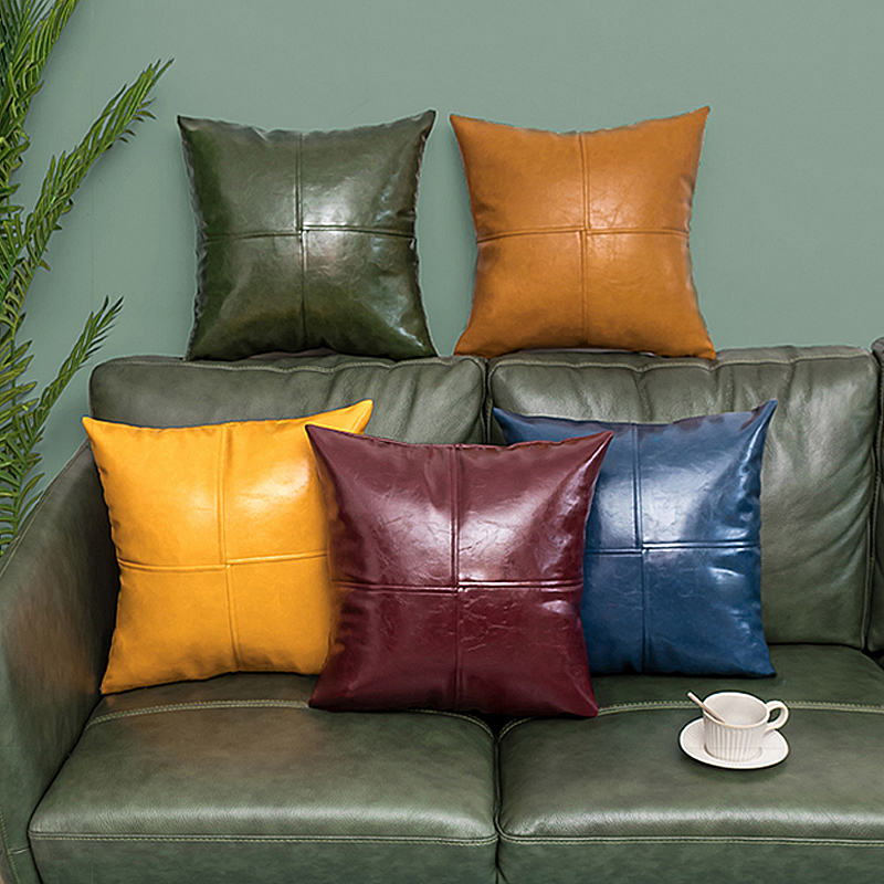 风车拼接靠枕油蜡皮抱枕沙发靠垫