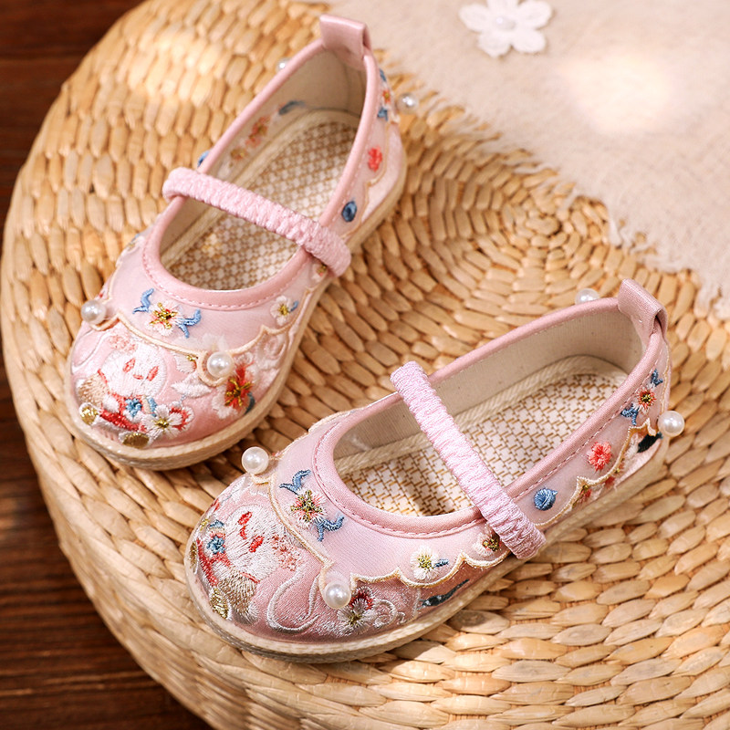 汉服鞋女童布鞋老北京手工绣花鞋儿童古装古风宝宝小孩表演出凉鞋