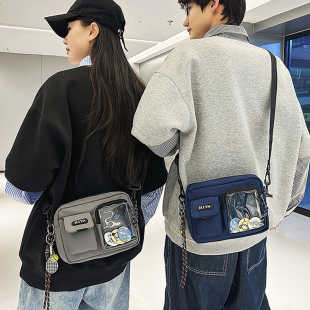 潮牌小方包男士 胸包儿童小背包 包包斜挎包男生单肩小挎包透明工装