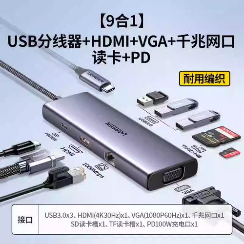 绿联 CM498 Type-c拓展坞转接头macbookpro转换器hdmi雷电3扩展坞