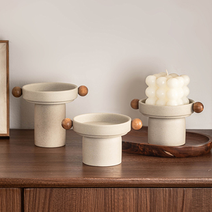 中式复古风陶瓷烛台托盘香薰蜡烛台座高档轻奢氛围感摆件高脚底座