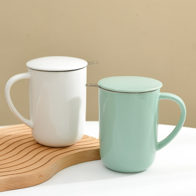 陶瓷大容量马克杯带茶漏男女款简约带盖茶水分离办公室情侣水杯,餐饮具,马克杯,淘宝优惠券,粉丝福利购,淘宝优惠卷