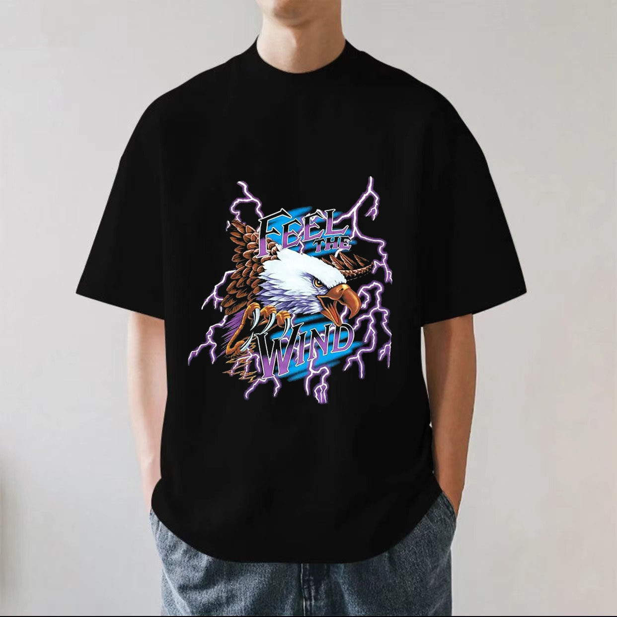 feel the wind老鹰oldschool美式潮牌重磅280g纯棉男短袖T恤宽松