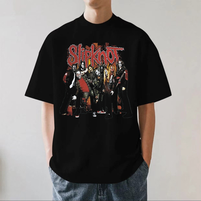 slipknot活结乐队280g重磅纯棉男士短袖T恤欧美夏季金属透气宽松
