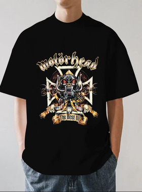 Motorhead乐队摩托头摇滚重金属嘻哈复古重磅280g纯棉短袖T恤宽松