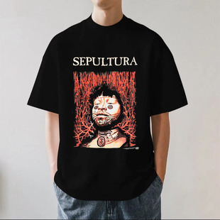 SEPULTURA埋葬乐队塞普图拉金属美式复古重磅280g纯棉短袖T恤宽松