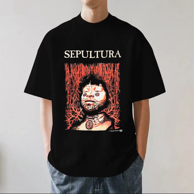 SEPULTURA埋葬乐队塞普图拉金属美式复古重磅280g纯棉短袖T恤宽松