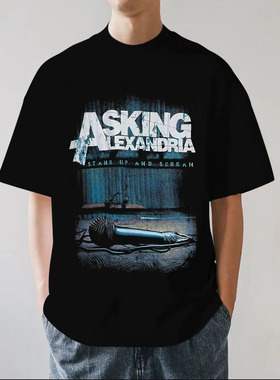 Asking Alexandria乐队金属麦克风美式重磅280g纯棉男短袖T恤宽松