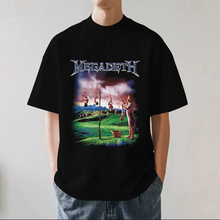 Megadeth麦格帝斯重金属乐队美式复古摇滚280g纯棉男短袖T恤宽松