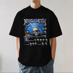 Megadeth乐队280g重磅纯棉男士短袖落肩T恤美式金属夏季透气宽松