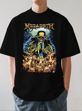 Megadeth乐队280g重磅纯棉男短袖落肩T恤美式重金属夏季透气宽松