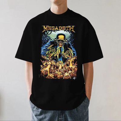 Megadeth乐队280g重磅纯棉男短袖落肩T恤美式重金属夏季透气宽松