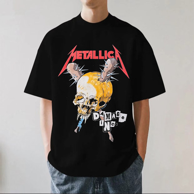 Metallica重金属乐队高街摇滚美式复古280g重磅纯棉男短袖T恤宽松
