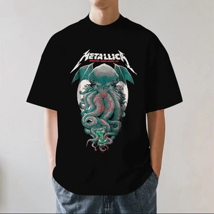 Metallica金属乐队复古欧美式街头摇滚重磅280g纯棉男短袖T恤宽松