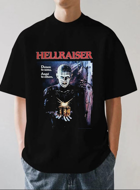 Hellraiser猛鬼追魂针头恐怖地狱人美式重磅280g纯棉短袖T恤宽松