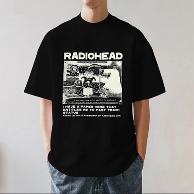 Radiohead电台司令摇滚乐队复古高街重磅280g纯棉男女短袖T恤宽松