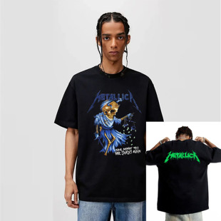数码直喷Metallica重金属乐队T恤短袖重磅纯棉印花男女美式摇滚潮