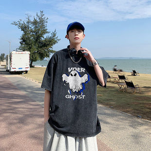 Y351 B219 P35 T恤 得物品质纯棉重磅水洗潮牌青少年宽松圆领短袖